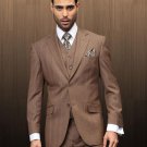 Mens 2 Button Vested Brown Windowpane Suit Comes With Shirt & Tie