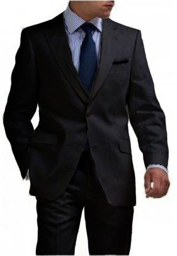 Light Weight 2 Button Tapered Cut Half Lined Flat Front Linen Suit Vented Black
