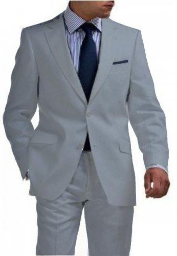Light Weight 2 Btn Tapered Cut Half Lined Flat Front Linen Suit Vented Light Gray