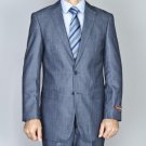 Men'S Denim Blue 2-Button Side Vented Jacket & Flat Front Pants Suit