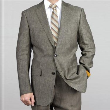 Elegant, Natural & Light Weight 2-Btn Notch Lapel Real Linen Suit Spring/Summer Grey