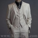 2 Button 3 Piece Beige Color Flat Front Suit
