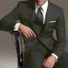 Reg: 795 2 Btn Vested 3Pc Wool Suit Peak Pointed English Style Lapel Charcoal