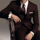 2 Button Vested 3Pc Wool Suit Peak Pointed English Style Lapel Brown