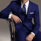 2 Btn Vested 3Pc Wool Suit Peak Pointed English Style Lapel Dark Blue