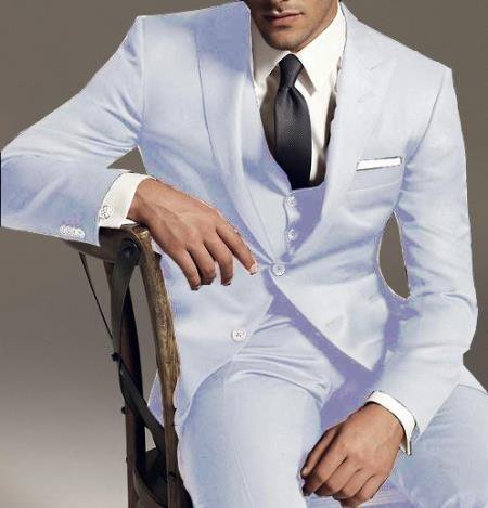 2 Button Vested 3Pc Wool Suit Peak Pointed English Style Lapel White