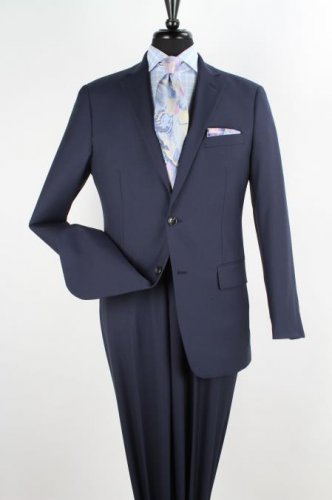 Men'S 2 Piece 100% Wool Executive Suit - Notch Lapel Solid Navy