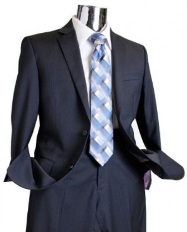 Mens Navy Tone On Tone 100% Wool Suit Navy