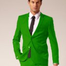 Mens 2 Button Style Wool & Cotton Suit Flat Front Pants Lime Green