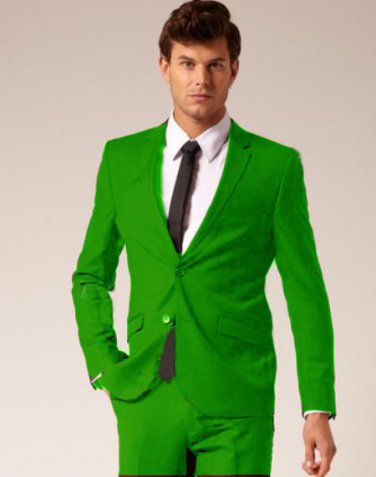 Mens 2 Button Style Wool & Cotton Suit Flat Front Pants Lime Green