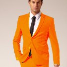 Mens 2 Button Style Wool & Cotton Suit Flat Front Pants Orange