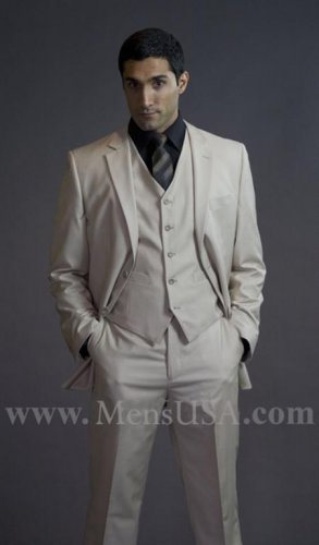2 Button 3 Piece Beige Color Flat Front Suit