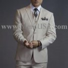 2 Button 3 Piece Beige Tone On Tone Slim Fit Suit