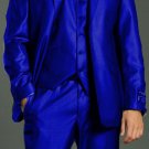Men'S Two Button Vested Shiny Flashy Metallic Royal Blue Satin Bright Glossy Face Suit