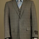 Men'S 2 Button Window Pane Plaid Patterned Vested 3Pc Suit Taupe