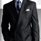 Platinum Stays Cool Tailored Dark Charcoal Gray Pinstripe  Wool Double Breasted Men'S Business Suit