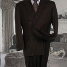 Brand New Chocolate Brown Pinstripe Double Breasted Super 120'S Wool Double Vented