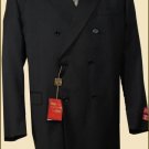 Mens Double Breasted Suit Jacket + Pleated Pants Super 140'S 100% Wool Solid Black