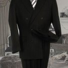 Mens Double Breasted Black With White Stripe Suit No Pleated Flat Front Pants