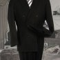 Mens Double Breasted Black With White Stripe Suit No Pleated Flat Front Pants