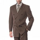 Brown Classic Double Breasted Mens Suit With Tone On Tone Stripe Super 150'S Extra Fine H
