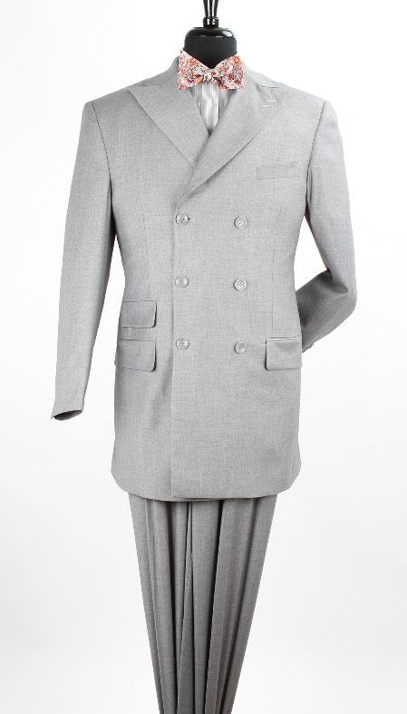 Men'S 3 Piece Double Breasted Discount Suit - Luxurious Wool Feel Light Grey