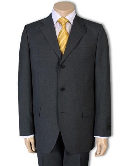 3/4 Buttons Mens Dress Business Charcoal Gray 100% Wool Super Year Round Wool Suit