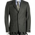 Dark Charcoal Gray Multi Pinstripe 3 Button Super 120'S Wool Pleated Pants