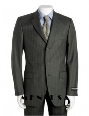 Dark Charcoal Gray Multi Pinstripe 3 Button Super 120'S Wool Pleated Pants