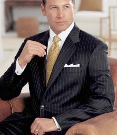 Black Pinstripe Super 140'S Wool Premeier Quality Italian Fabric Design