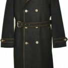 Mens Iridescent Denim Long Trench Coat Black