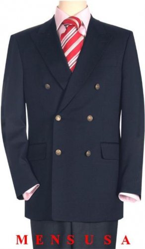 High Quality Navy Blue Double Breasted Blazer With Peak Lapels, Buttonhole