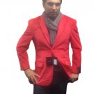 Mens 2 Button Notch Collar Single-Breasted Fully Lined Velvet ~ Velour Blazer Red