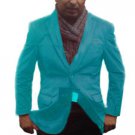 2 Btn Notch Collar Single-Breasted Fully Lined Velvet ~ Velour Blazer Turquoise