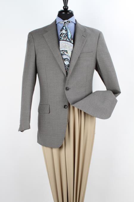 Men'S 100% Wool Sport Coat - Notch Lapel Greenish Grey