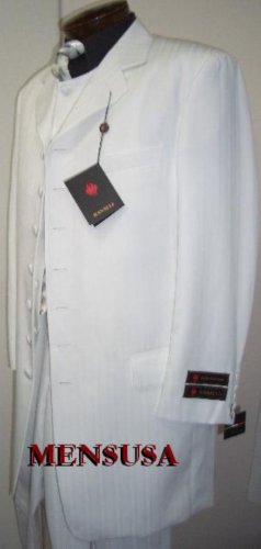 Men'S White Shadow Stripe Ton On Ton Fashion Dress Zoot Suit