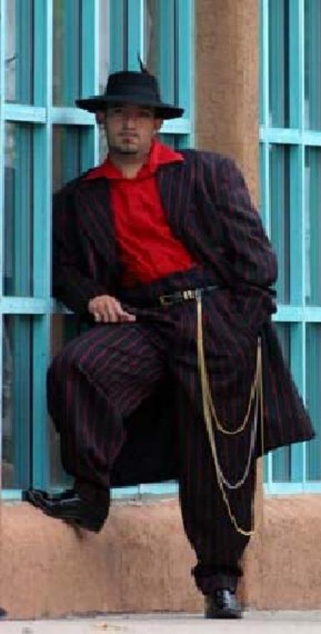 Men'S Black And Red Pinstripe Fashion Zoot Suit
