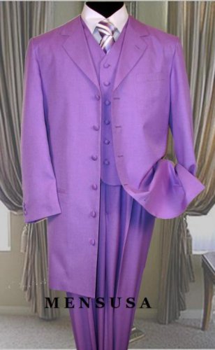 Lavender 3Pc Zoot Suit With Vest 38'Inch Long Jacket With Covered Button