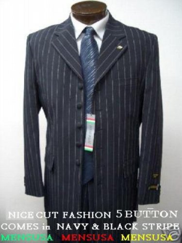 Beautiful 5 Button Navy Blue Pinstripe Suit With Nice Cut Smooth Soft Fabric