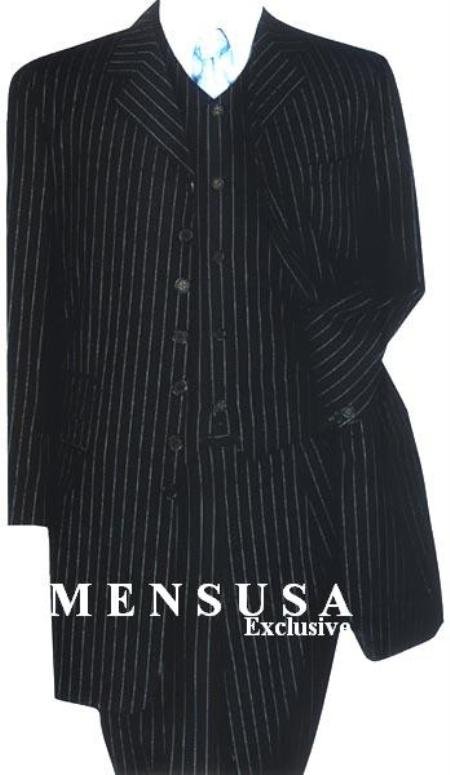 Black & Small Pinstripe (Not Bold) 3 Pieces Long Fashion Suits