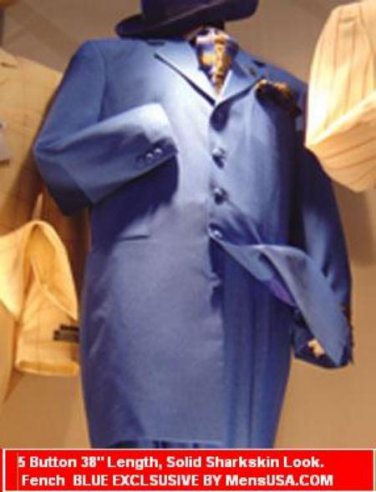 French Blue 5 Button 38\" Length, Solid Sharkskin Look