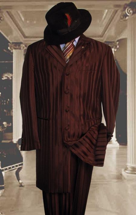 Shiny Brown And Brown Stripe Ton On Ton Shadow Stripe Mens Fashion Dress Zoot Suits