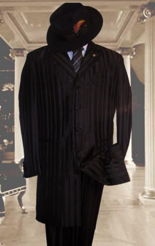 Shiny Black Shadow Stripe Ton On Ton Shadow Stripe Mens Fashion Zoot Suit