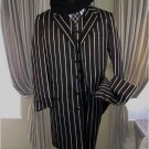 Shimmery Gangster  Black And Bold Pronounce  White Stripe Fashion Longer Jacket Mens Suits