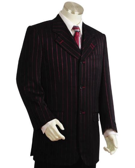 Men'S Long Suits In Black & Red Pinstripes