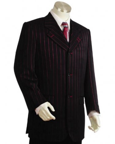 Men'S Long Suits In Black & Red Pinstripes