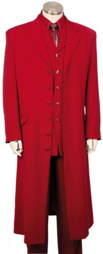Mens Red Urban Styled Suit With Full Length Jacket