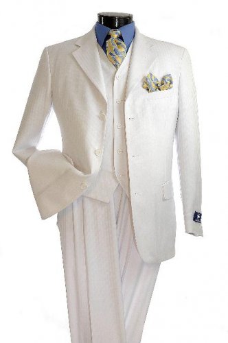 Men'S Elegant White Pinstripe 3 Button Zoot Suit
