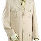 Mens Fashionable 3 Button Taupe  Safari Long Sleeve ( Military Style ) Suit