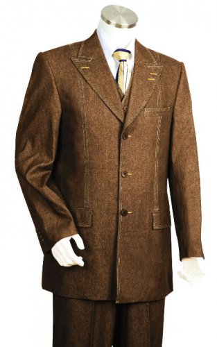 Men'S 3 Piece Vested Brown Unique Exclusive Fashion Denim Fabric Suit